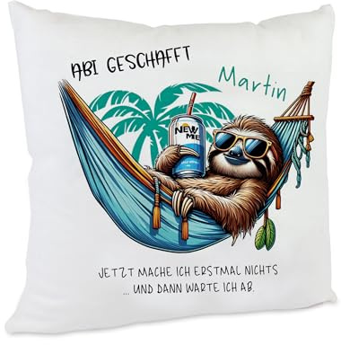Kilala Kissen ABI Faultier Chill-Out Geschenk Abiturient Abiturientin bestanden (Faultier/mit Name)