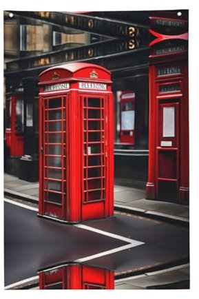 Nezih Rote Telefonzelle Londoner Straßendruck, 90 x 60 cm, Gartenflagge, Willkommensdekoration, Wandkunst, Hof, Terrasse, Veranda