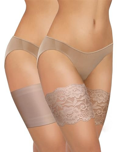 sesto senso 2 Paar Oberschenkelbänder Spitze und Glatt Sexy Elastische Anti-reibung mit 4 Silikonstreifen hautfarben Sabia 65-70 L