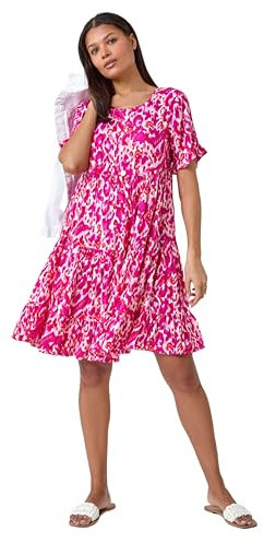 Roman Originals Smock Dress for Women UK Ladies Swing A Line Tiered Pocket Slouch Summer Spring Everyday Evening Work Holiday Short Sleeve Smart Casual Beach Lightweight Shift - Pink - Size 10