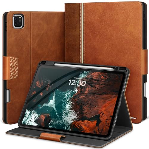 KingBlanc Hülle für iPad Pro 11 Zoll 2024 (M4, 5. Generation) mit Stifthalter, Veganes Leder Schutzhülle, Auto Schlaf/Wach, Unterstützt Pencil Pro und Pencil (USB-C), Braun