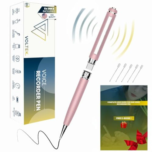 VOLTEK Stylo enregistreur Audio Micro Espion (Rose) - 64Go – USB 3.0 Type C - Capturez avec Le dictaphones Vocal. Micro enregistreur Mini pour Réunions Conférences Journaliste - E-Book Gratuit