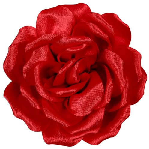 Grande broche à cheveux en forme de rose rouge de 10,9 cm pour femme | Épingles à fleurs charmantes pour vêtements | Tournez les têtes avec une élégante pince à cheveux en forme de rose pour vêtements