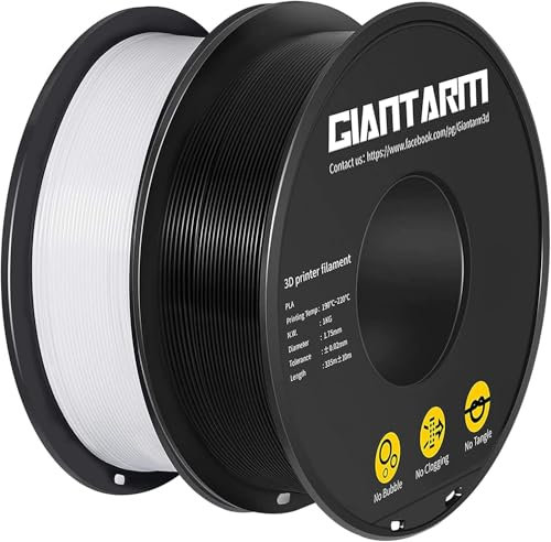 GIANTARM PLA-Filament für 3D-Drucker, 1,75 mm, Maßgenauigkeit +/- 0,02 mm, Pla Filament (schwarz + weiß), 2 Stück