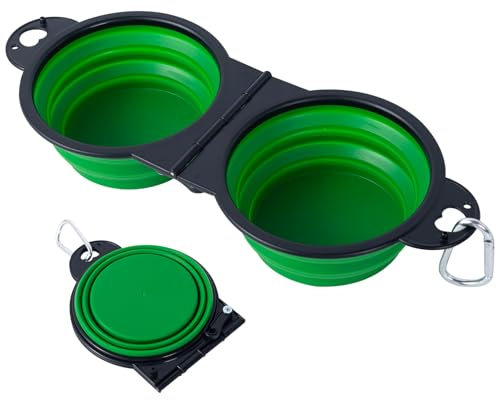 2 en 1 Pliant Bol en Plastique pour Chiens ,Non assemblé en Plastique,Une pièce moulée Design Bol d’Eau pour Chien,Bords pliés à 180 degrés Portable Gamelle de Voyage pour Chien (Verte)