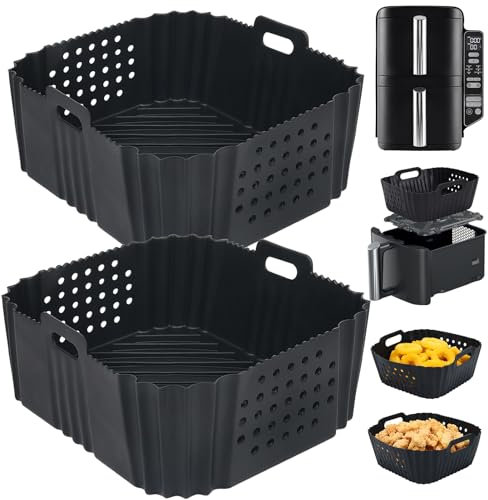 BYKITCHEN Air Fryer Silicone Liner for Ninja Double Stack 7.6L SL300UK, Perforated Air Fryer Liners Reusable, Air Fryer Accessories for Ninja Double Stack Dual Drawer Airfryer (2 PCS)
