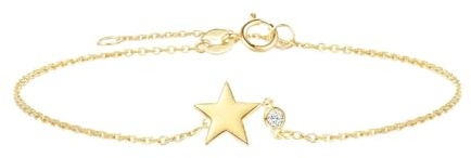 FANCIME Solide 14 Karat 585 Gelb Gold Armband mit Sonne Mond Stern Anhänger, Minimalistisch Geschenk Schmuck für Damen Mädchen, Verstellbar Armkette: 17 + 3 cm