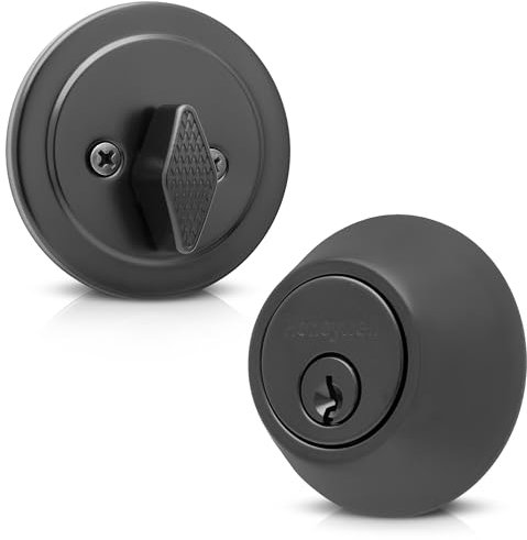 Honeywell Tresore & Türschlösser, mattschwarz, Einzylinder-Riegel, ANSI-Güteklasse 3, Anti-Pick, Anti-Bump, verstellbarer Riegel, einfache Selbstmontage – 8111509