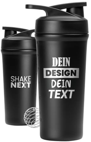 ShakeNext® Edelstahl Shaker [NEUEINFÜHRUNG] - Trinkflasche mit Mixball 700ml, Fitness und Protein Shaker mit auslaufsicherem Druckverschluss, patentiertes Design (Personalisiert)