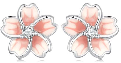 Sterling Silber Ohrringe für Damen, Kleine Kirschblüten hypoallergene Stecker Ohrstecker Schmuck Geschenk für Mädchen und Schwestern