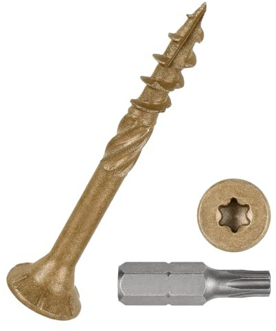 DTGN #8x1-1/2 Deck Screws - 200Pack - Good for Decks, Fences, Frames, Farms, Outdoor Furniture - Carbon Steel Wood Screws Decking Screws Epoxy Coated W/ T25 Torx Star Drive Bit- Tan