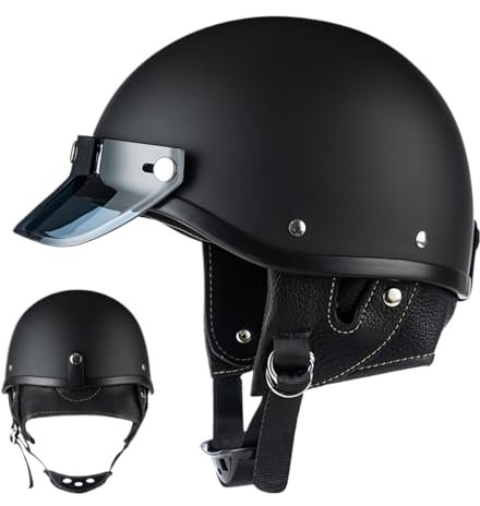 Motorcycle half helmet - Retro Half Helmet - Vintage Motorcycle Helmet - Motorbike Crash Half Helmet for Scooter Moped Skateboard Chopper Cruiser with Goggle for Adult Men