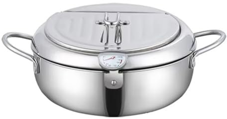 Kdouehg 304 Stainless Steel Kitchen Tempura Fryer Pan Japanese Deep Frying Pot with A Thermometer and A Lid