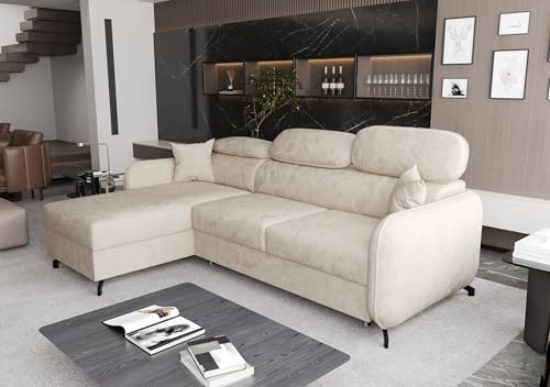 AXLIVING Ecksofa mit Schlaffunktion Ribella 5 L-Form 265cm Samt in Creme Links