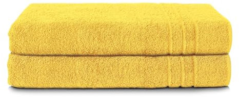 Komfortec 2er Saunatuch Set 80x200 cm aus 100% Baumwolle, XXL-Saunatücher, Sauna Handtuch, Weich, Groß, Frottee, Schnelltrocknend, Gelb