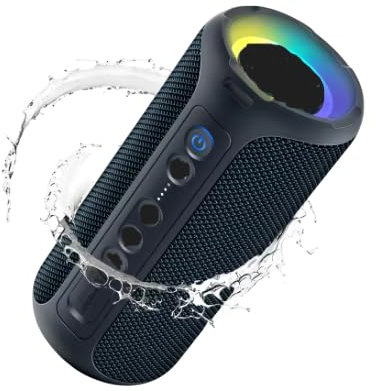 Bluetooth Speaker, IPX7 Waterproof Portable Wireless Outdoor Speakers with LED Light, 24W Stereo Sound and 30H Playtime, 20 Meter Bluetooth Range, Mini Speakers, TF Card and AUX