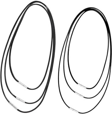 Lyivisk 6 Pièces Bandeau en Cuir pour Chaîne 1.5/3mm Collier en Cuir Synthétique Noir avec Fermoir Acier Inoxydable pour Hommes et Femmes DIY Bijou Cadeau (40-70cm)