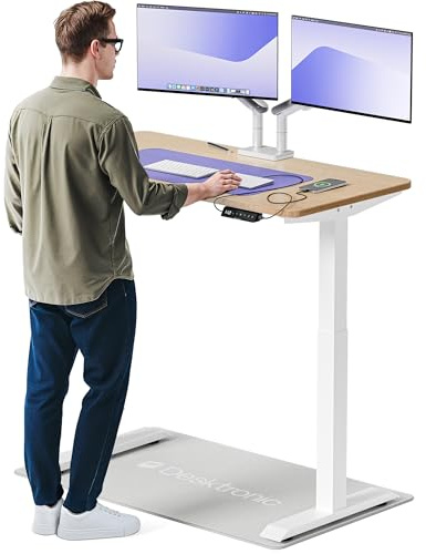 Desktronic HomeOne – Elektrisch höhenverstellbarer Schreibtisch aus Bambus, 120 × 60 cm, mit Touchscreen-Steuerung & integrierten USB-A & USB-C Ladeanschlüssen