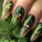 Kabwea Green Glitter Press-on Nails, Medium Almond Shaped False Nails with Mushroom and Leaf, Press on Nails, Stick on Nail