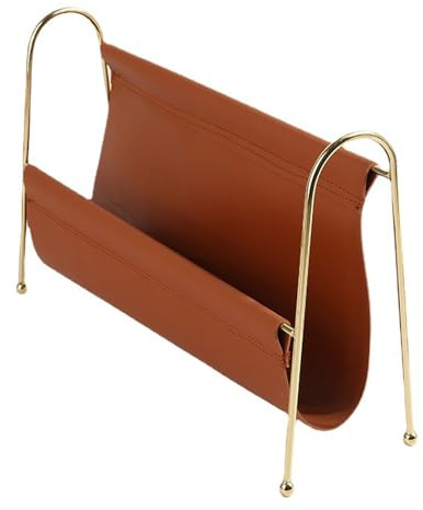 Moderner minimalistischer Zeitschriftenständer – braunes Metall- und Leder-Design, stilvolle Aufbewahrungslösung für Zuhause und Büro, 33,5 x 6 x 22,5 cm, eleganter Nizer für Zeitschriften und
