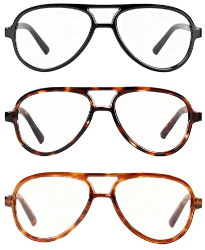 LookLux Oversized Aviator Reading Glasses Women Men, 3 Pack Retro Blue Light Reading Glasses Large Computer Reader Glasses with Spring Hinge
