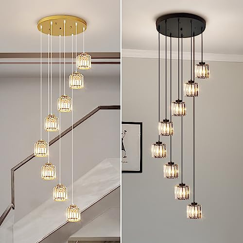 LIUNJHUY Lampe Suspendue Moderne en Cristal pour Couloir, Lustre réglable à LED, Lampe Suspendue pour Table à Manger, Salon en Verre, doré Interesting