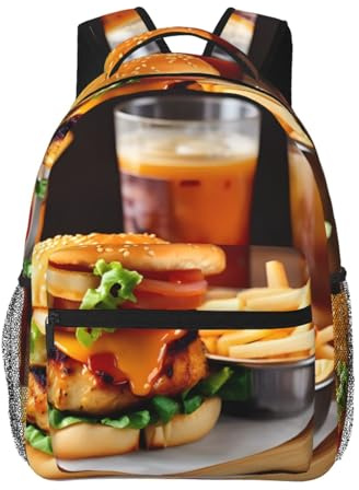 DUWAA Camping-Rucksack mit Hühnerbein-Burger-Motiv, mit verstellbaren Schultergurten, stabile Arbeitstasche, Laptop-Rucksack