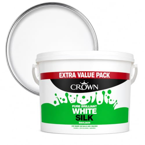Crown Silk Wall & Ceiling Paint 7.5L Pure Brilliant White | Covers up to 105m² per Coat | Smooth Silk Finish Emulsion for Interior Walls & Ceilings