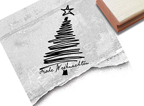 Stempel Weihnachtsstempel FROHE WEIHNACHTEN mit Baum in Linework - Textstempel Karten Geschenkanhänger Geschenk Weihnachtsdeko - zAcheR-fineT