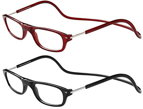 TBOC Pack: Lunettes de Lecture – (Deux Unités) Dioptrie +3.50 Monture Bourdeaux et Noir Femme Homme Aimant Fermeture Pliable Régable Magnetique