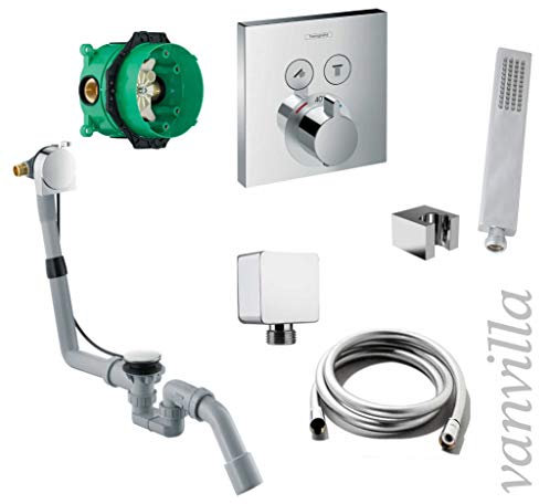 vanvilla Wannenset mit Unterputz Armatur Hansgrohe ShowerSelect 2-Wege und vanvilla Handbrause, Wannen-SET HG61 poliert