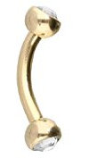 PIERCINGLINE Chirurgenstahl Banane ZWEI KRISTALLE Gebogener Piercing Stab Augenbraue Brust Intim Ohr goldfarben 1,2 x 8 x 4 mm