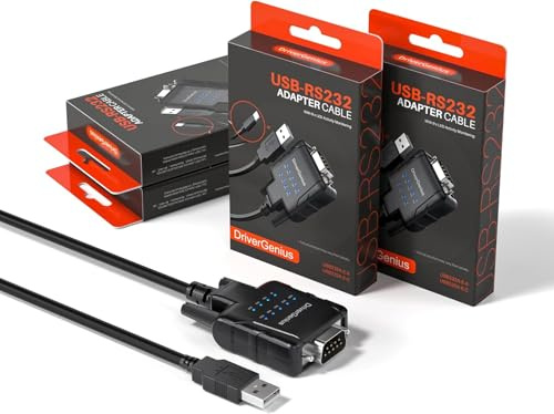 DriverGenius SerialPulseX USB-A zu RS232 Adapter 9-LED Serial Status(4-Er) | Voll-Pin-RS232-Signale für Stabile Kommunikation mit IT-Systemen, Anschluss Älterer Geräte und Modem-Kompatibilität
