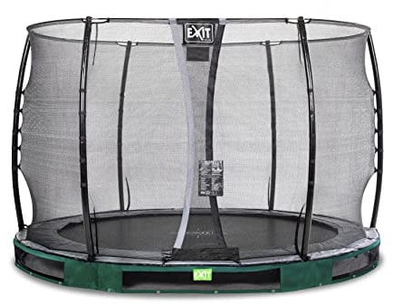 EXIT Toys Elegant Rundes Bodentrampolin - ø305cm - Mit Economy Sicherheitsnetz - Mit Fußschutzsystem - Rostfrei - Wasserfest - Einfache Montage - Bodentrampolin Garten - Grün