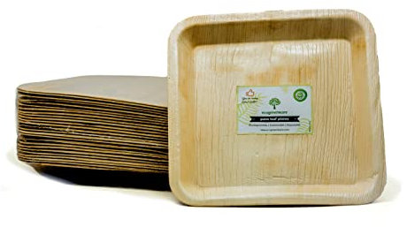 Ecogreenware®– 25 Disposable Palm Leaf Plates 10 Large Square (25cm) I 100% Biodegradable Party Tableware & Eco Friendly Compostable Plates I Suitable for Parties, Picnics & Corporate Events