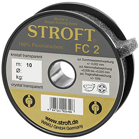 STROFT FC2 Fluorocarbon Schnur 10m - Kristalltransparentes Vorfachmaterial, Abriebfest & Lineartragkraft für Angler - Monofile Angelschnur mit optimalem Feedback