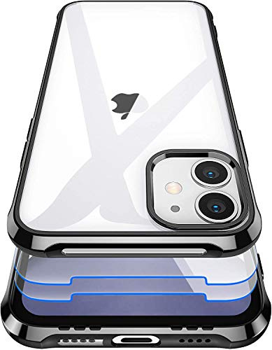 Garegce Case Compatible with iPhone 11, 2 Packs Screen Protectors, Clear Silicone Bumper Shockproof Cover, Soft TPU Protective Phone Case Compatible with iPhone 11-6.1 inch- Plating Black