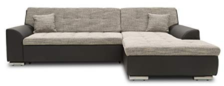 DOMO. collection Ecksofa Treviso, Schlafsofa in L-Form aus Kunstleder und Webstoff, Sofa, Couch mit Schlaffunktion, Eckcouch, Polsterecke, 267 x 178 x 83 cm (BxTxH), grau/schwarz
