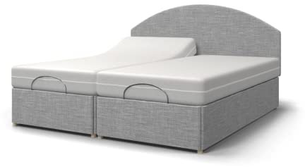 Backcarebeds Majestic Twin Adjustable Electric Bed with Memory Foam Mattress (5ft King - Woven Ash). King-Size Double Bed Base with Rounded Headboard, Mattress & Independent Dual Hand Controls.