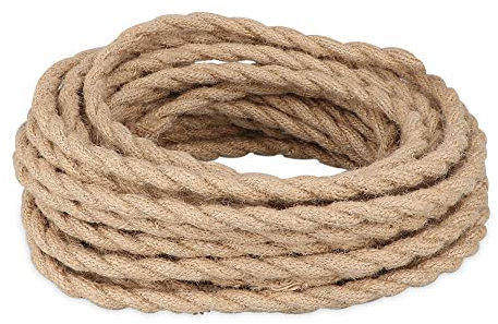 Helunsi 3 Core Hemp Rope, Vintage Braided Flex Cable for DIY Lamps & Industrial Pendant Lights - 10m