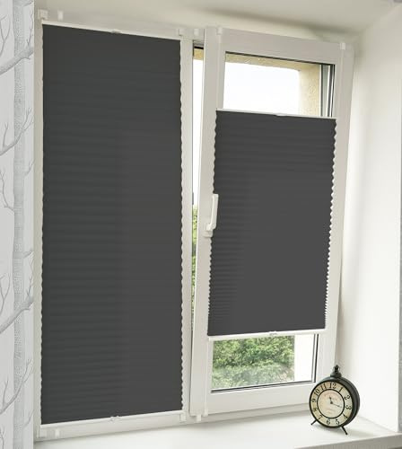Vkele Plissee ohne Bohren Klemmfix Alu-Schienen, Anthrazit 80 x 80 cm (BxH) | Jalousie & Faltrollo, Lichtdurchlässig & Blickdicht, Sonnenschutz & Sichtschutz, Easyfix für Fenster & Türen