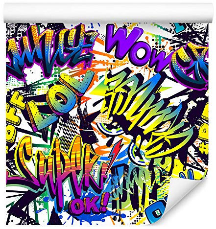 Wallepic Tapete 10m Vlies Tapete Graffiti Muster Wand Vliestapete 1000x53cm Wand Tapete Wohnzimmer Kinderzimmer Moderne Wanddeko Wand Dekoration