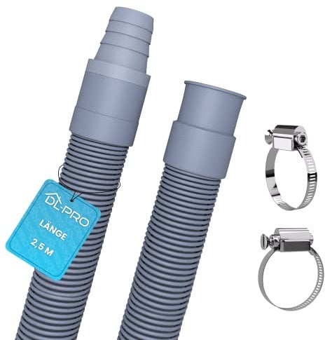 DL-pro 2,5m Universal Ablaufschlauch Verlängerung mit Schellen [Ø 19mm] für Waschmaschine - Waschmaschine Schlauchverlängerung [PERFEKT DICHT] - Abwasserschlauch für Spülmaschine & Waschmaschine