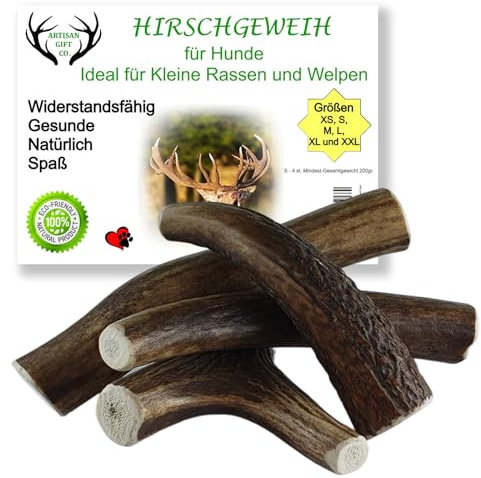 ARTISAN GIFT CO Hundesnack Rothirsch Geweih Kausnack -100% Natürlicher - Gesamtnettogewicht 200gr. (S - 4 stück)