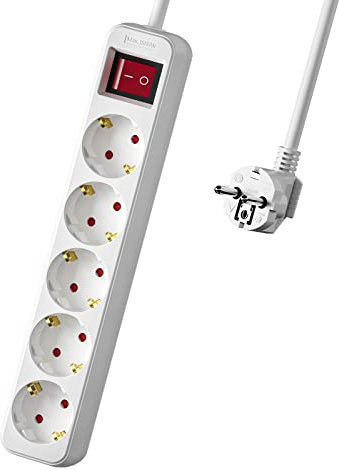 5 Fach Steckdosenleiste, Verlängerungskabel weiß 3m, Mehrfachsteckdose mit Schalter