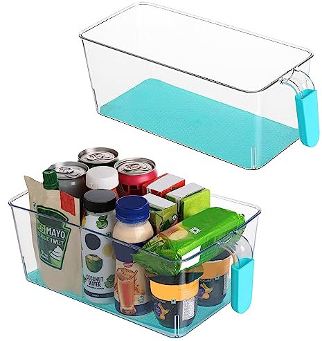 Kurtzy Organizer Frigorifero Contenitori Alimentari con Maniglie e Base Antiscivolo (2pz) - 2 Misure - Contenitori Plastica Trasparenti Organizer Armadio, Organizer Dispensa, Salvaspazio Frigorifero