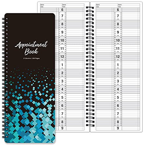 Poluma Terminkalender - Salon-Terminkalender, 29,2 x 11,9 cm, 2 Spalten, undatiert, 6-21 Uhr, Doppeldrahtbindung, 200 Seiten, Terminkalender für Haarstylisten, Schwarz