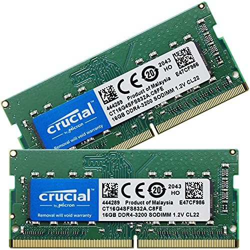 Crucial Laptop-Speicher PC4-25600 (DDR4-3200), 32 GB (2 x 16 GB), SODIMM CT16G4SFS832A [Parallel Import]