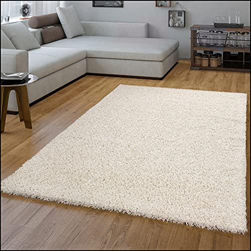 TT Home Wohnzimmer Teppich Hochflor Langflor Shaggy Soft Unifarben Modern Einfarbiges Design, Farbe:Creme, Größe:140x200 cm