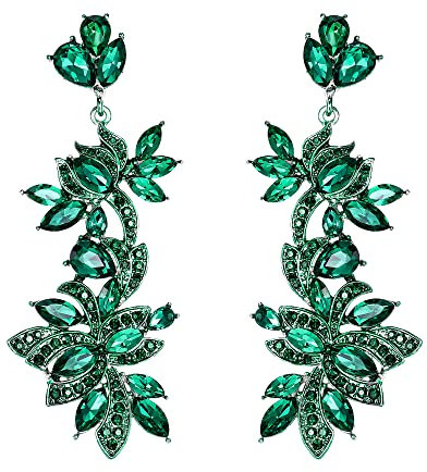 EVER FAITH Pendientes Estilo Vintage Art Deco Diamante de imitación Cristal Esmalte Floral Araña de plomo largos Verde